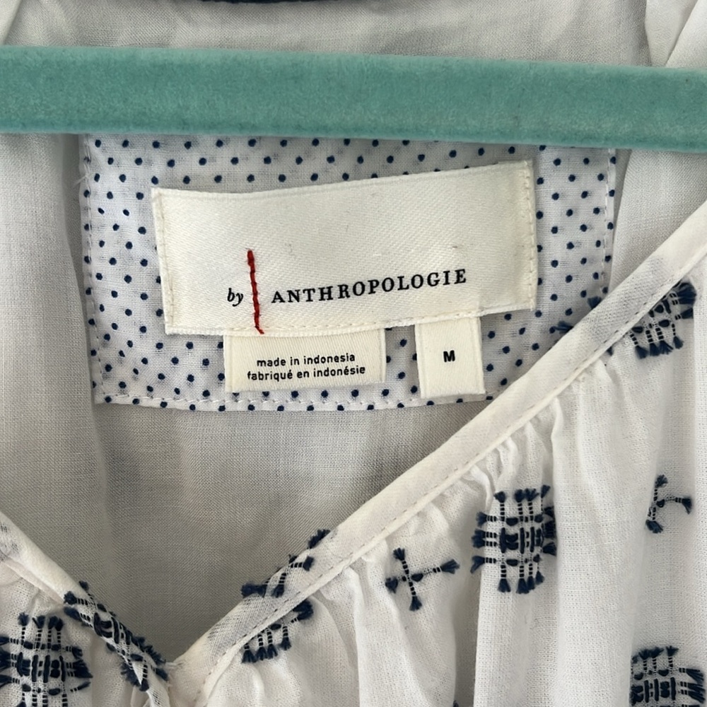 Elegant White and Blue cotton patterned Dress by Anthropologie dress.  Size M - Picture 4 of 8